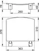 Wandmontierter Klappsitz von Keuco, mit verchromter Halterung und schwarzem Sitz, in schematischer Zeichnung, Maße und Details dargestellt.
